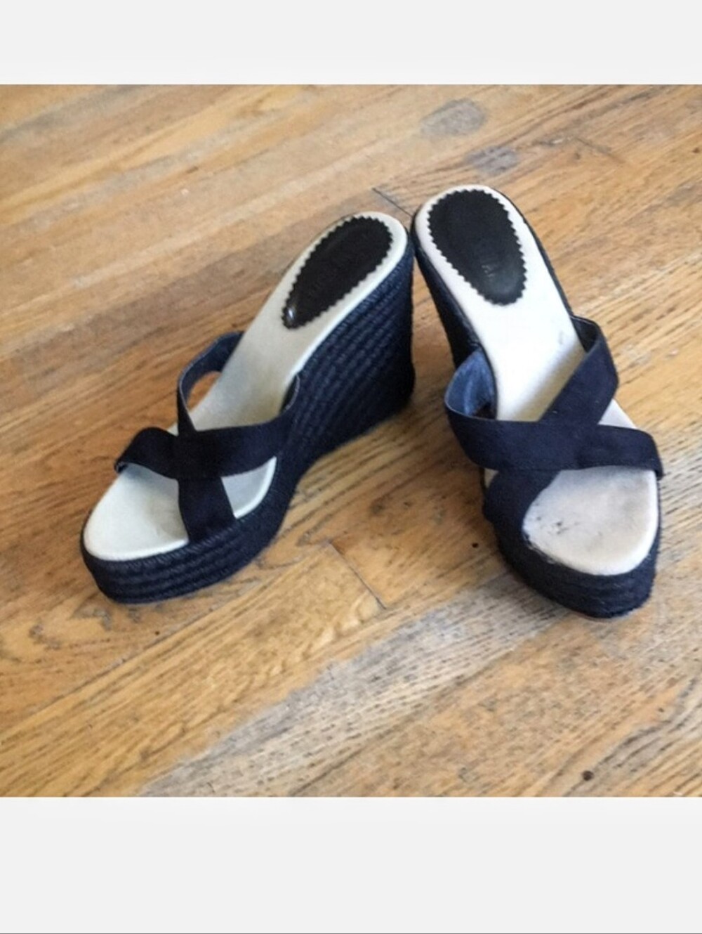 Colin Stuart Black Crisscross Wedge Slide Espadrilles Sandals